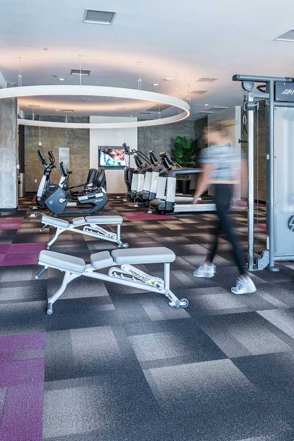 Olive DTLA Exercise Room Weight Rack   at G12 Apartments, Los Angeles, CA, 90015