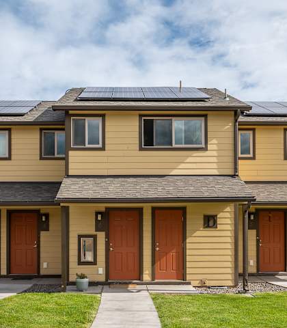 A house with solar panels on the roof.