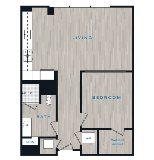 A diagram of an apartment layout with labeled rooms.