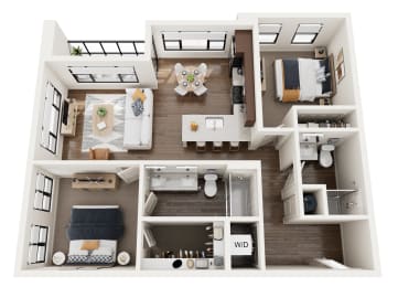 B1 floor plan showing two bedroom and two bathroom apartment is Castle Rock CO