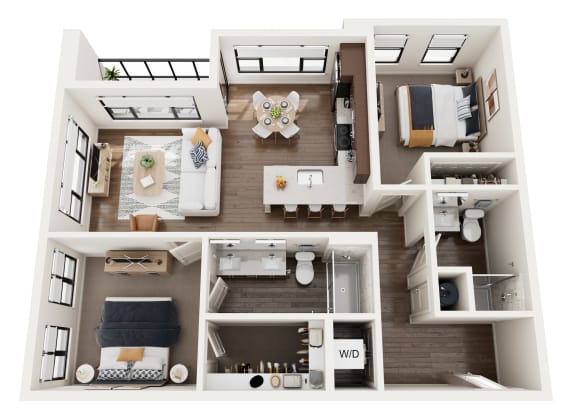 B1 floor plan showing two bedroom and two bathroom apartment is Castle Rock CO
