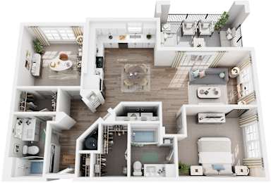 2 Bed 2 Bath Floor Plan | 1,127 Sq. Ft. at Canopy at Ginter Park Apartments in Virginia 23227