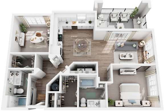 2 Bed 2 Bath Floor Plan | 1,127 Sq. Ft. at Canopy at Ginter Park Apartments in Virginia 23227