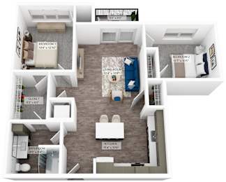 a stylized 3d floor plan of a unit 1st floor