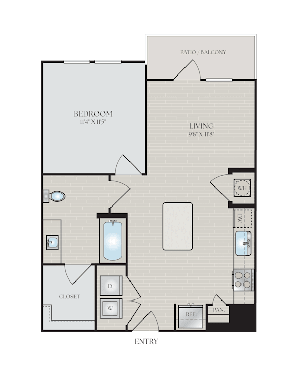 A floor plan of a property with a living room, kitchen, and bathroom.