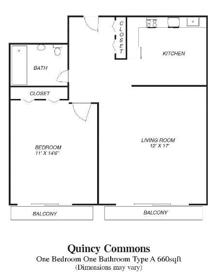 Quincy Commons One Bedroom Apartment Floorplan