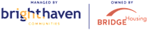 The image shows the word "brighthaven" in blue and orange letters with the word "communities" underneath in smaller letters.