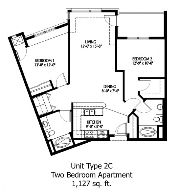 Two Bedroom floor plan at The Bluffs at Nine Mile Creek, Minnesota