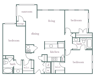 Evergreen Lenox Park - C1 - 3 bedroom and 2 bath - 2D Floor Plan