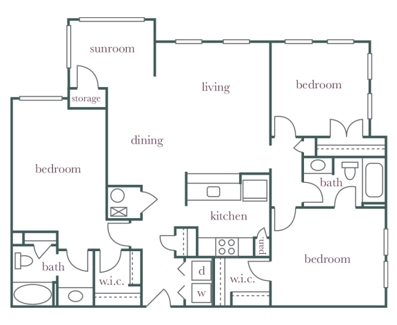 Evergreen Lenox Park - C1 - 3 bedroom and 2 bath - 2D Floor Plan