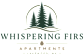 The image is a logo for Whispering Firs Apartments located in Lakewood, WA.