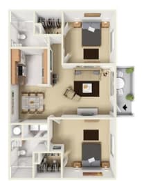 B3 - 2 bedroom 2 bath Floor Plan at Aviare Place, Texas, 79705