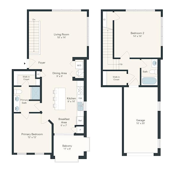 A floor plan for a 2 bedroom apartment with a living room, dining area, kitchen, and bathroom.