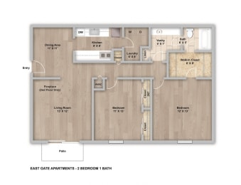  Floor Plan Two Bed One Bath B