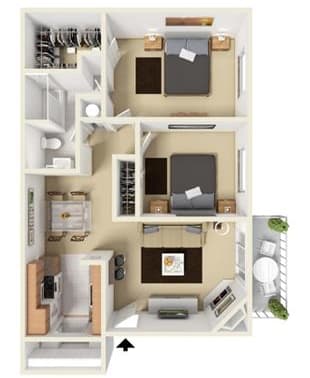 B1 - 2 bed 1 bath Floor Plan Floor Plan at Aviare Place, Midland, TX