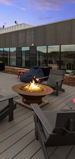 Rooftop patio with Lounge chairs at Cannery Flats, Bozeman, MT, 59715