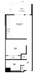 1B4 – 1 Bedroom 1 Bath Floor Plan Layout – 673 Square Feet at Main+Nine, Riverside