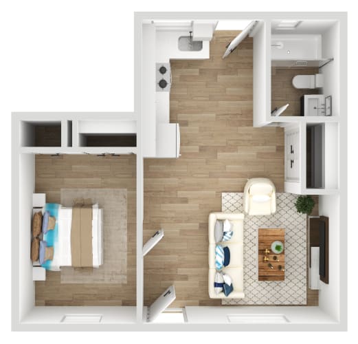 Floor Plan  a stylized floor plan with a bedroom and a bathroom