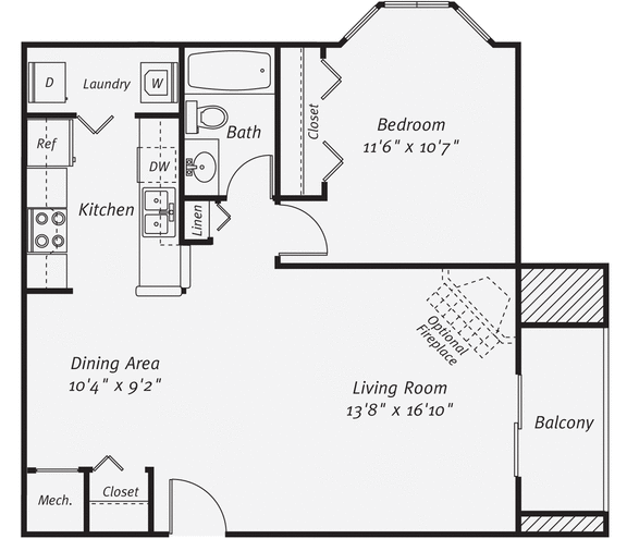 Floor Plan 1 Bedroom 770SqFt