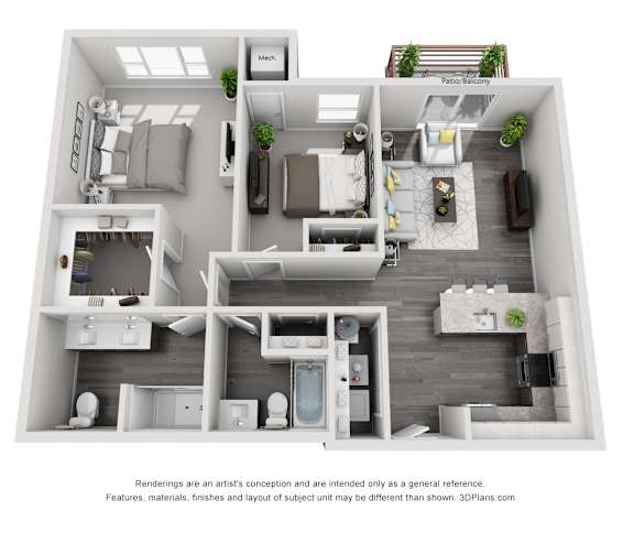 2 Bed 2 Bath Floor Plan at Arden of Oak Brook, Oakbrook Terrace, Illinois