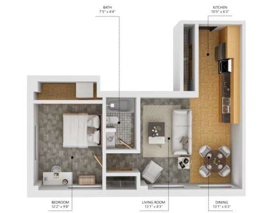 A5 1Bed 1Bath at The Des Moines Building Apartments, Iowa