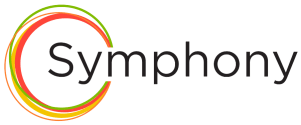 a logo for symphony with a colorful circle around the word symphony