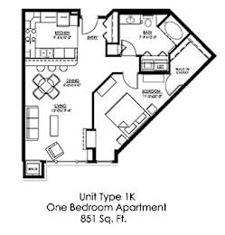 Floor Plan  1 Bedroom Floor Plan at The Landings at Silver Lake Village, St. Anthony