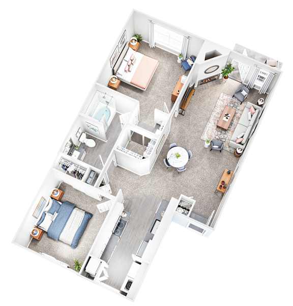 2Bedroom 1Bath Floor Plan at Sand Creek Woods Apartments, Fishers, 46037