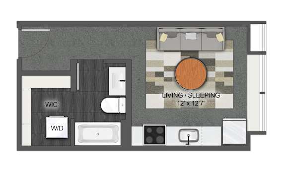 Studio Rupert Floor Plan at Stella St. Paul Apartments, St. Paul