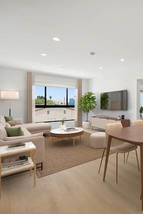 Living Room with Recessed Lighting, Vinyl Flooring, and Patio