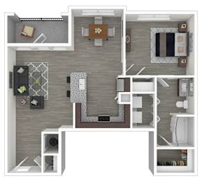1 Bed Greenhouse Floor Plan at Caldwell, Houston, TX