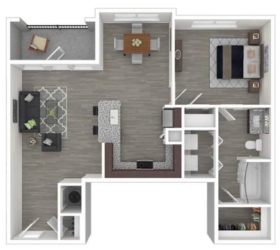 1 Bed Greenhouse Floor Plan at Caldwell, Houston, TX