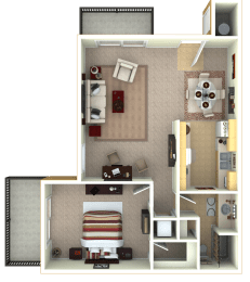1 Bedroom, 1 Bathroom Floor Plan A at Vineyard Terrace Apartments, California