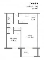 1 Bed 1 Bath The Fir Floor Plan 1 Bed 1 Bath The Fir Floor Plan at Aspenwoods Apartments, Eagan, MN, 55123