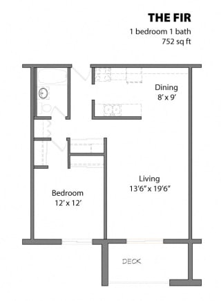 1 Bed 1 Bath The Fir Floor Plan at Aspenwoods Apartments, Eagan, MN, 55123