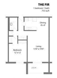 1 Bed 1 Bath The Fir Floor Plan at Aspenwoods Apartments, Eagan, MN, 55123