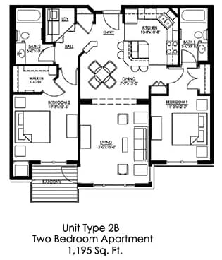 2 Bedroom Floor Plan at The Landings at Silver Lake Village, St. Anthony Minnesota