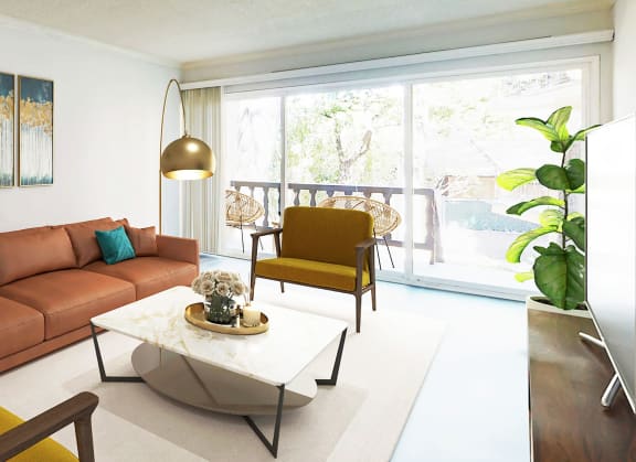 a living room with a brown couch and yellow chairs  at Casa Granada, California