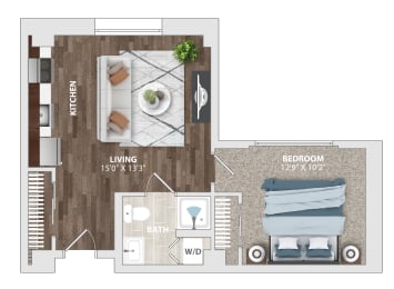 bedroom floor plan | luxury apartments in towson md | the southerly  at The Harriet at the Equitable Building, Baltimore, MD, 21202