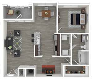 1 Bed Kelliwood with Den Floor Plan at Caldwell, Houston