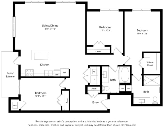 Brighton Oaks_3 Bedroom Floor Plan_3E