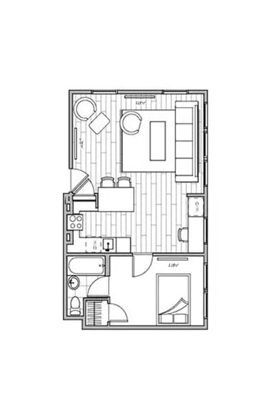 floor plan of the apartment with office space on the ground floor