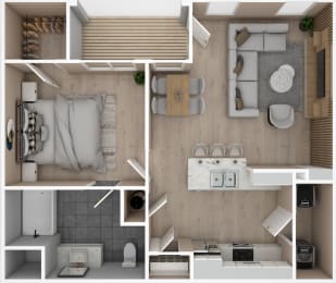 One bedroom, One. bathroom floor plan at Audubon Park Apartment Homes