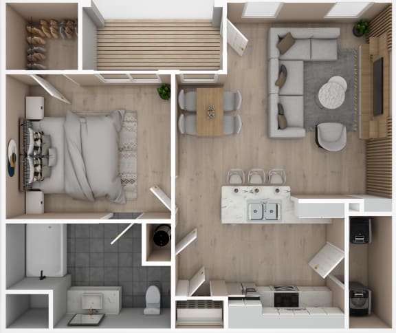 One bedroom, One. bathroom floor plan at Audubon Park Apartment Homes