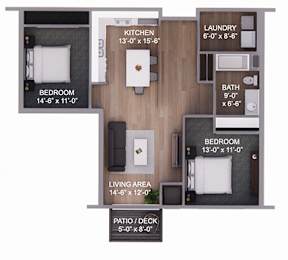  Floor Plan 2 Bedroom 1 Bath