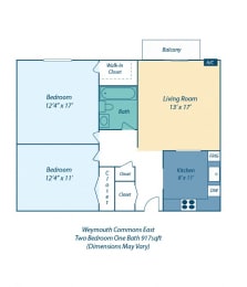 a floor plan of a bedroom apartment with a bedroom and a living room
