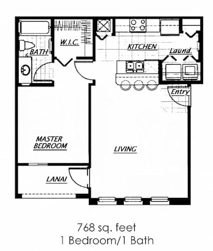 Floor Plan  Classic Floorplan, 1 Bedroom, 1 Bath, 768 Square Feet