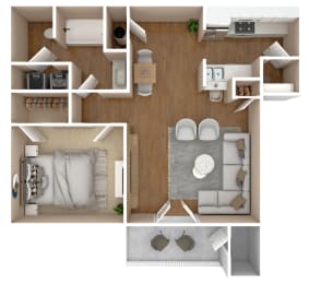 1 Bed 1 Bath Floor Plan | 880 Sq. Ft.  at Bossier City Apartment Homes, Bossier City