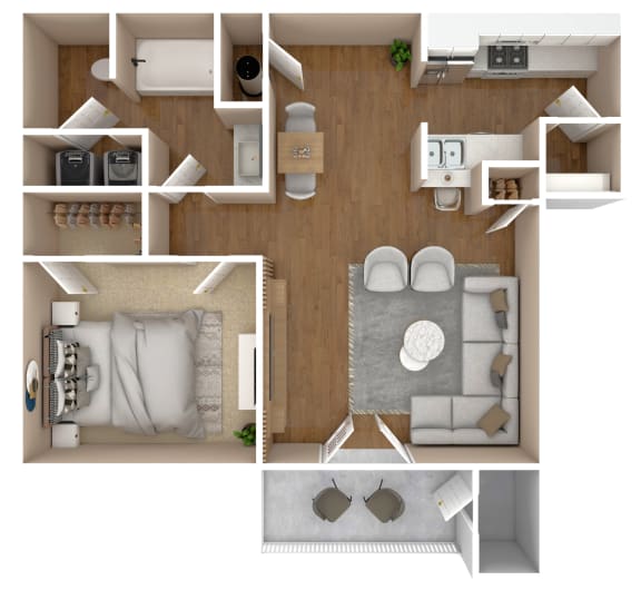 1 Bed 1 Bath Floor Plan | 880 Sq. Ft.  at Bossier City Apartment Homes, Bossier City