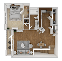 1 Bed, 1 Bath Floorplan at The Retreat Apartment Homes in Williston, ND